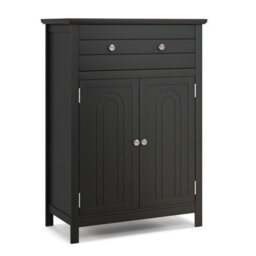 Costway Bathroom Floor Cabinet Freestanding Storage Cupboard With Double Door-Black - thumbnail 2