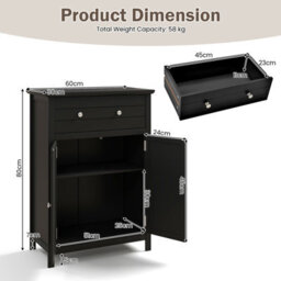 Costway Bathroom Floor Cabinet Freestanding Storage Cupboard With Double Door-Black - thumbnail 3