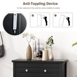 Costway Bathroom Floor Cabinet Freestanding Storage Cupboard With Double Door-Black - thumbnail 8