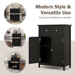 Costway Bathroom Floor Cabinet Freestanding Storage Cupboard With Double Door-Black - thumbnail 9