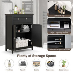 Costway Bathroom Floor Cabinet Freestanding Storage Cupboard With Double Door-Black - thumbnail 7