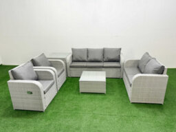 Fimous Pe Rattan Garden Furniture Set Adjustable Chair Double Love Seat 2 Seater Sofa Lounge Set Square Coffee Table Side Table - thumbnail 1