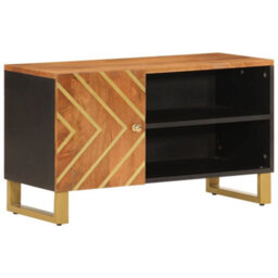 Berkfield Tv Cabinet Brown And Black 80X31.5X46 Cm Solid Wood Mango - thumbnail 2