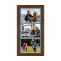 AK Frames 16X8 Dark Oak Modern Multi Photo Frame With Blue Mount - Holds 3 Apertures (3X) 7X5 Photos