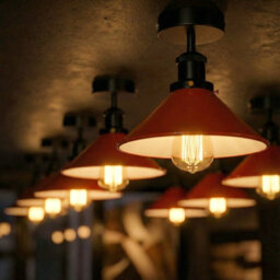 Flush Mount Ceiling Lighting For Kitchen, Bedroom, Living Room Metal  E27 Light Fixtures Orange Cone Lampshade Without Bulb - thumbnail 6
