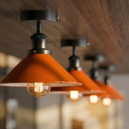 Flush Mount Ceiling Lighting For Kitchen, Bedroom, Living Room Metal  E27 Light Fixtures Orange Cone Lampshade Without Bulb - thumbnail 7