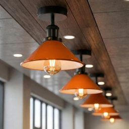 Flush Mount Ceiling Lighting For Kitchen, Bedroom, Living Room Metal  E27 Light Fixtures Orange Cone Lampshade Without Bulb - thumbnail 5