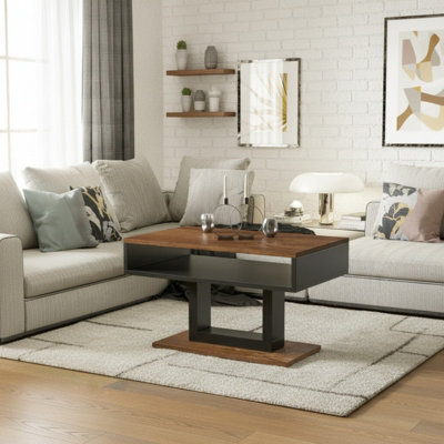 Tilo Modern Compact Coffee Table Stirling Oak Legs Black Finish Durable Laminated Board With Lower Storage Shelf - image 1