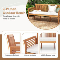 159Cm Garden Bench 3 Person Porch Bench W/ High Backrest - thumbnail 4