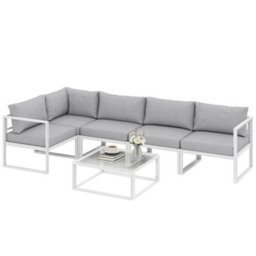 Outsunny 5 Seater Aluminium Garden Furniture Set W/ Table, Light Grey - thumbnail 2