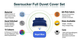 TheWhiteWater Limited Duvet Cover Set Seersucker Single/double/king/super King Bedding Set - Duvet Cover + Matching Pillowcase - Royal Blue - thumbnail 4