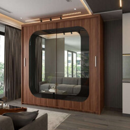 M N Furniture Ltd Wardrobe With Led Light, Sliding Mirror Doors, Shelves, Hanging Rails - Modern Bedroom Cabinet (Walnut,150Cm) - thumbnail 1
