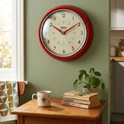 "Home Luxe Interiors 9.5"" Retro Red Diner Wall Clock - Vintage Quartz Analog" - thumbnail 4