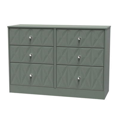 Genoa Ready Assembled Matt Green No Effect 6 Drawer Chest (H)792mm (W)1117mm (D)395mm - image 1