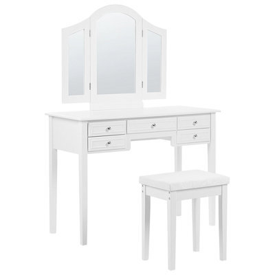 Beliani Dressing Table With Mirror And Stool Lumiere White - image 1