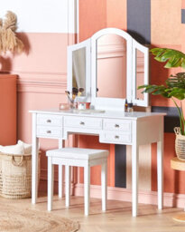 Beliani Dressing Table With Mirror And Stool Lumiere White - thumbnail 2