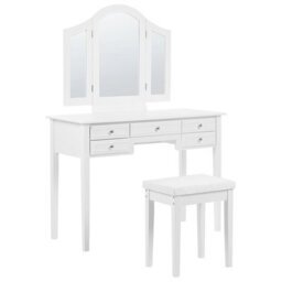 Beliani Dressing Table With Mirror And Stool Lumiere White