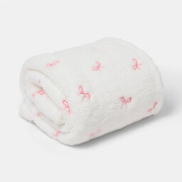 Ohs Bow Embossed Ultrasoft Fleece Throw Thermal Blanket - 125 X 150Cm - Pink - thumbnail 2
