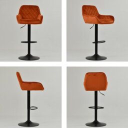 Lakeland Furniture Arnside Burnt Orange Velvet Black Adjustable Base Bar Stool - thumbnail 2