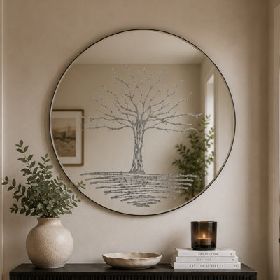 Mirroroutlet Circular Handcrafted Glitter Resin Tree Mirror - image 1