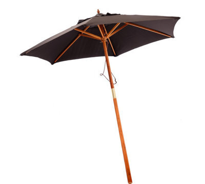 Oypla 2.1M Wooden Black Garden Parasol Outdoor Patio Umbrella Canopy - image 1