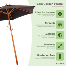 Oypla 2.1M Wooden Black Garden Parasol Outdoor Patio Umbrella Canopy - thumbnail 3