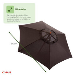 Oypla 2.1M Wooden Black Garden Parasol Outdoor Patio Umbrella Canopy - thumbnail 7