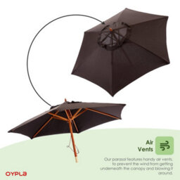 Oypla 2.1M Wooden Black Garden Parasol Outdoor Patio Umbrella Canopy - thumbnail 5