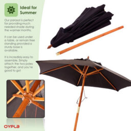 Oypla 2.1M Wooden Black Garden Parasol Outdoor Patio Umbrella Canopy - thumbnail 4