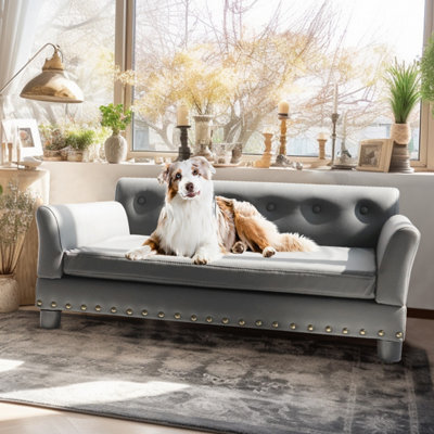 Bingopaw Large Elevated Dog Sofa Pet Couch Bed With Legs Water-Resistant Leather Cushion,96X72X40Cm - image 1