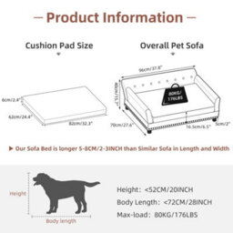 Bingopaw Large Elevated Dog Sofa Pet Couch Bed With Legs Water-Resistant Leather Cushion,96X72X40Cm - thumbnail 2