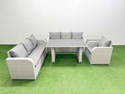 Fimous Rattan Garden Furniture Dining Set 7-Seater Patio Rectangular Table Sofa Set With 2 Side Tables Light Grey - thumbnail 2