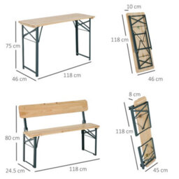 Outsunny 3Pc Wooden Garden Picnic Set Patio Dining Table Bench Chair Party - thumbnail 3