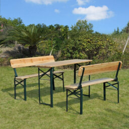 Outsunny 3Pc Wooden Garden Picnic Set Patio Dining Table Bench Chair Party - thumbnail 1