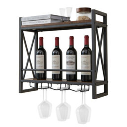 Costway Industrial 2-Tier Wine Rack Wall Mounted Wine Storage Shelf W/3 Glass Holders - thumbnail 1