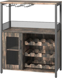 Wooden Wine Bar Cabinet With Wine Rack Stemware Holders And Mesh Door (H)92Cm X (W)70Cm X (D)35Cm, Brown - thumbnail 5