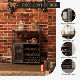 Wooden Wine Bar Cabinet With Wine Rack Stemware Holders And Mesh Door (H)92Cm X (W)70Cm X (D)35Cm, Brown - thumbnail 4