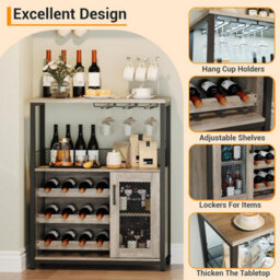 Wooden Wine Bar Cabinet With Wine Rack Stemware Holders And Mesh Door (H)92Cm X (W)70Cm X (D)35Cm, Brown - thumbnail 7