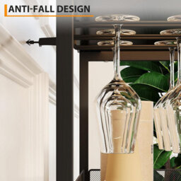 Wooden Wine Bar Cabinet With Wine Rack Stemware Holders And Mesh Door (H)92Cm X (W)70Cm X (D)35Cm, Brown - thumbnail 3