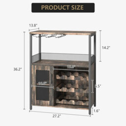 Wooden Wine Bar Cabinet With Wine Rack Stemware Holders And Mesh Door (H)92Cm X (W)70Cm X (D)35Cm, Brown - thumbnail 2