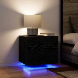 Berkfield Modern Bedside Cabinet With Led Wall-Mounted Black Oak 50X39X41 Cm - thumbnail 4