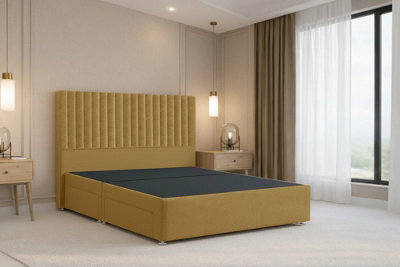 "Nexus Amalfi Mustard Plush Divan Bed Base No Drawers With 54"" Floor Standing Headboard 3' Single" - image 1