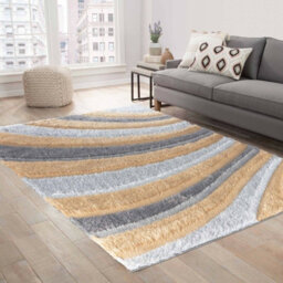 Modern Soft Waves Shimmer Shaggy Area Rugs Ochre 80X150 Cm - thumbnail 1