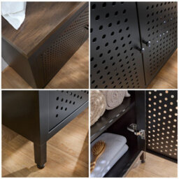 Homestylestore 1200mm Black Metal Floorstanding Bathroom Vanity Unit Dark Oak Countertop And Rectangular Sand Basin - thumbnail 2