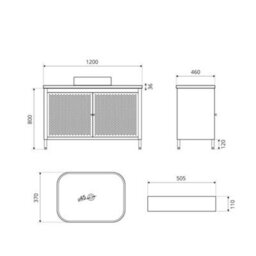Homestylestore 1200mm Black Metal Floorstanding Bathroom Vanity Unit Dark Oak Countertop And Rectangular Sand Basin - thumbnail 3