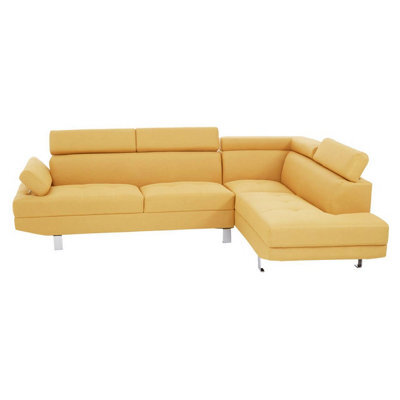 Orsina Contemporary Ochre Linen Corner Sofa, Velvet Upholstered Mid Century Sofa, Refined Sofa For Livingroom - image 1