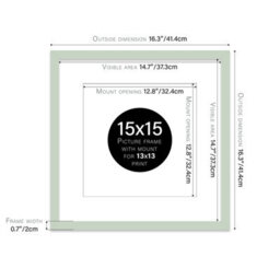 "15X15"" Mint Green Picture Frame - 15X15"" Square Frame With 13X13"" Mount For 15X15""/13X13"" Pictures Moderrn Style Thin Edge, 1 Pack" - thumbnail 2