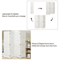 Living And Home White Wooden Folding 4 Panel Wall Privacy Screen Protector Room Divider Indoor H 170Cm X L 160Cm - thumbnail 5