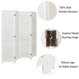 Living And Home White Wooden Folding 4 Panel Wall Privacy Screen Protector Room Divider Indoor H 170Cm X L 160Cm - thumbnail 6