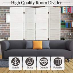 Living And Home White Wooden Folding 4 Panel Wall Privacy Screen Protector Room Divider Indoor H 170Cm X L 160Cm - thumbnail 3